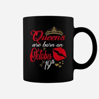 Womens Red Lips Queens Are Born On October 19Th Libra Birthday Girl Coffee Mug | Crazezy DE