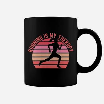 Womens Running Is My Therapy Girl Runner Retro Sunset Funny Coffee Mug | Crazezy