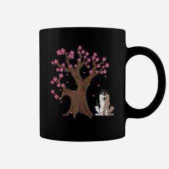 Womens Siberian Husky Dog Mom Japanese Cherry Blossom Coffee Mug | Crazezy