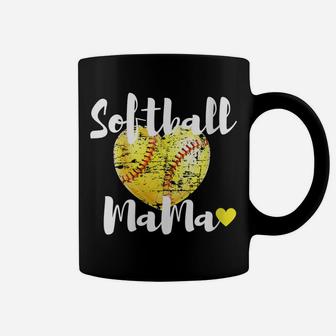 Womens Softball Mama Shirt Vintage Softball Heart Gift Mothers Day Coffee Mug | Crazezy