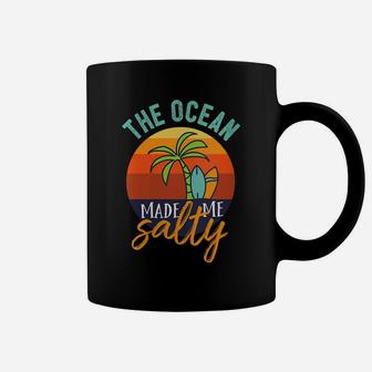 Womens The Ocean Made Me Salty Funny Vintage Retro Beach Summer Coffee Mug | Crazezy DE