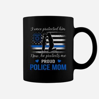 Womens Thin Blue Line American Flag Proud Police Mom Coffee Mug | Crazezy CA