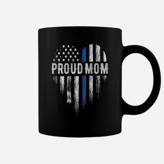 Womens Thin Blue Line Heart Proud Mom Police Coffee Mug | Crazezy