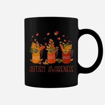 Womens Tu Autism Awareness Gift Autumn Bottles Fall Flower Ribbon Coffee Mug | Crazezy