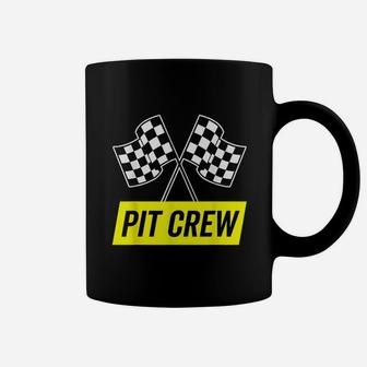Yellow Italic Pit Crew For Racing Party Costume Dark Coffee Mug | Crazezy