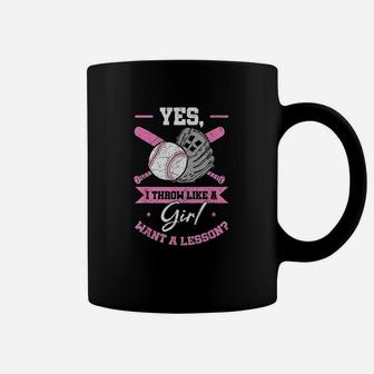 Yes I Throw Like A Girl Want A Lesson Baseball Softball Gift Coffee Mug | Crazezy CA