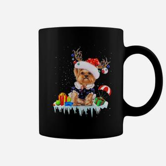 Yorkshire Terrier Dog Reindeer Lights Funny Dog Xmas Coffee Mug - Monsterry UK