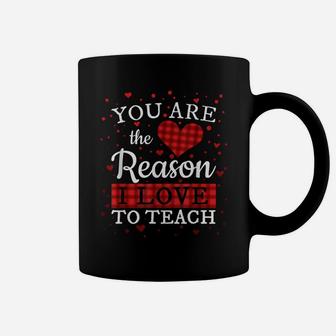 You Are Reason I Love To Teach Teacher Buffalo Plaid Heart Coffee Mug | Crazezy