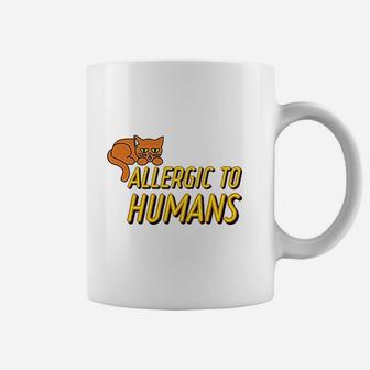 Allergic To Humans Cat Kitty Personal Space Antisocial Funny Cartoon Coffee Mug | Crazezy