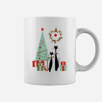 Atomic Era Mid Century Modern Cool Cat Pair Christmas Tree Sweatshirt Coffee Mug | Crazezy AU