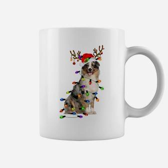Australian Shepherd Reindeer Christmas Lights Funny Xmas Sweatshirt Coffee Mug | Crazezy AU