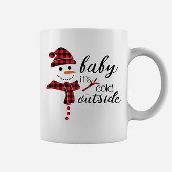 Baby It's Cold Outside Cute Christmas Snowman Buffalo Plaid Coffee Mug | Crazezy DE