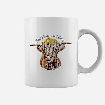 Bad Hair Dont Care Funny Scottish Highland Cow Coffee Mug | Crazezy