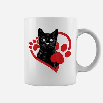 Black Cat Heart Footprint Animal Happy Valentine's Day Gifts Coffee Mug | Crazezy DE