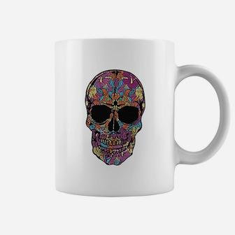 Black Flower Skull Day Of Dead Off Shoulder Coffee Mug | Crazezy