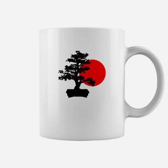 Bonsai-Baum und Sonnenaufgang Design Unisex Tassen, Japanische Kunst Tee - Seseable