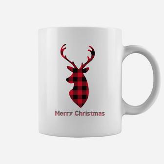 Buffalo Plaid Reindeer Christmas Tee Santa Hat Merry Xmas Coffee Mug | Crazezy