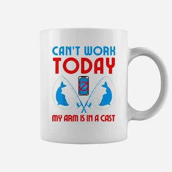 Can't Work Today My Arm Is In A Cast Funny Shark Fishing Fun Coffee Mug | Crazezy