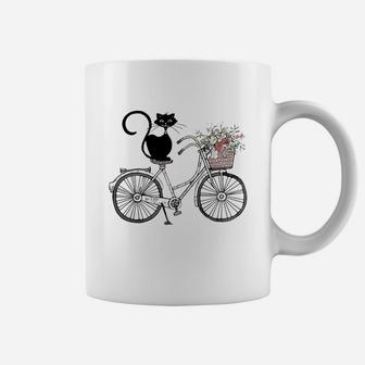 Cat Black Driving Bicycle Flower Coffee Mug - Thegiftio UK
