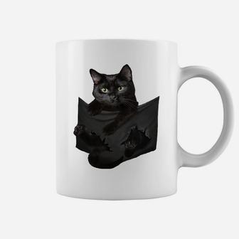 Cat Lovers Gifts Black Cat In Pocket Funny Kitten Face Coffee Mug | Crazezy CA