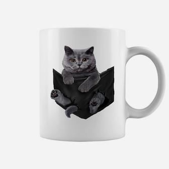 Cat Lovers Gifts British Shorthair In Pocket Funny Kitten Raglan Baseball Tee Coffee Mug | Crazezy