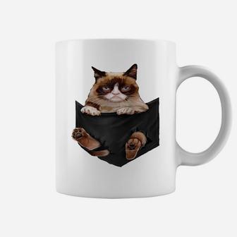 Cat Lovers Gifts Grumpy In Pocket Funny Kitten Face Raglan Baseball Tee Coffee Mug | Crazezy AU