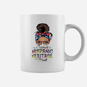 Celebrate Hispanic Heritage Month Bun Hair Woman In Glasses Sweatshirt Coffee Mug | Crazezy