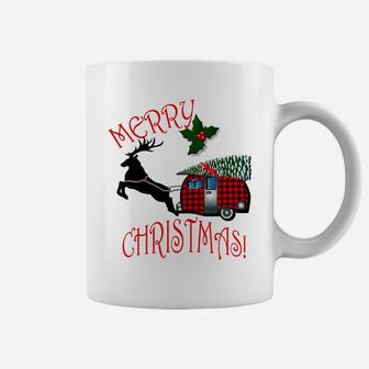 Christmas Gift Plaid Camper & Reindeer Funny Retro Xmas Ugly Sweatshirt Coffee Mug | Crazezy DE