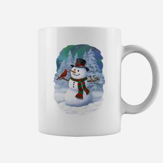Christmas Snowman Cardinal Bird Chickadees Winter Snow Scene Sweatshirt Coffee Mug | Crazezy DE