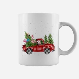 Christmas Three Flamingo Ride Red Truck Xmas Santa Hat Coffee Mug | Crazezy CA