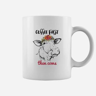 Coffee First Then Cows Funny Heifer Tongue Flowers Gifts Coffee Mug - Thegiftio