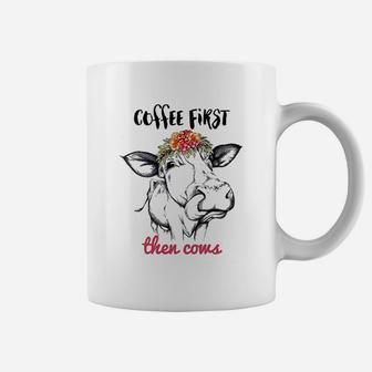 Coffee First Then Cows Funny Heifer Tongue Flowers Gifts Coffee Mug - Thegiftio