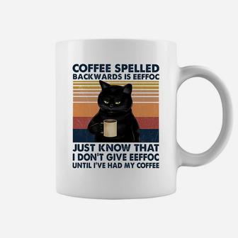 Coffee Spelled Backwards Is Eeffoc Cat Drinking Vintage Sweatshirt Coffee Mug | Crazezy CA