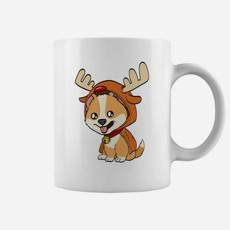Corgi Puppy Dog Dressed As Reindeer Dogs Xmas Sweatshirt Coffee Mug | Crazezy CA