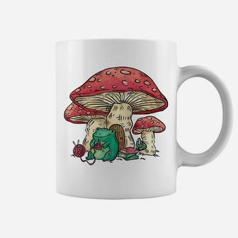 Cottagecore Aesthetic Frog Knitting Near The Mushroom House Coffee Mug | Crazezy