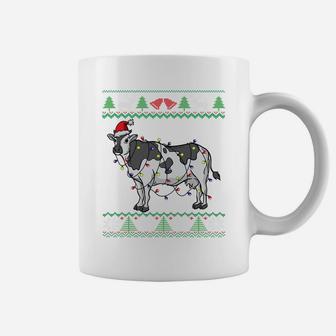 Cow Santa Claus & Lights Funny Dairy Farmer Ugly Christmas Sweatshirt Coffee Mug | Crazezy CA