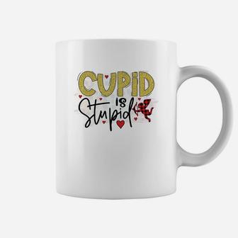 Cupid Is Stupid Valentine Red Plaid Present Coffee Mug - Seseable