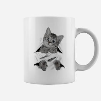 Cute Cat Peeking Out Hanging Funny Gift For Kitty Lovers Coffee Mug | Crazezy AU