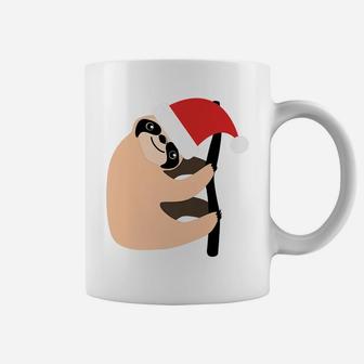 Cute Climbing Sloth In Santa Hat Christmas Coffee Mug | Crazezy