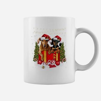 Cute Dachshund In Gift Box Lights Christmas Xmas Doxie Dog Sweatshirt Coffee Mug | Crazezy CA