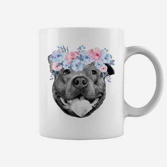 Cute Pitbull Face Floral Watercolor Flower Pittie Mom Gift Coffee Mug | Crazezy CA