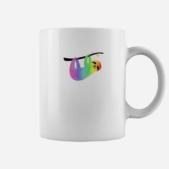 Cute Rainbow Sloth Silhouette Colorful Watercolor Coffee Mug - Thegiftio UK