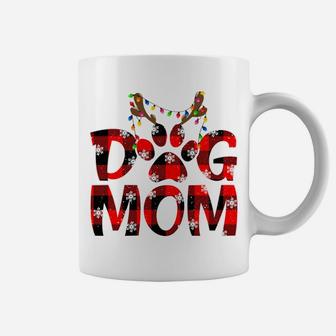 Dog Mom Buffalo Plaid Xmas Reindeer Horn Merry Christmas Sweatshirt Coffee Mug | Crazezy UK
