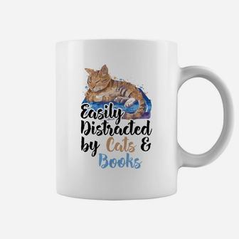 Easily Distracted By Cats And Books For Cat Lovers Coffee Mug | Crazezy DE