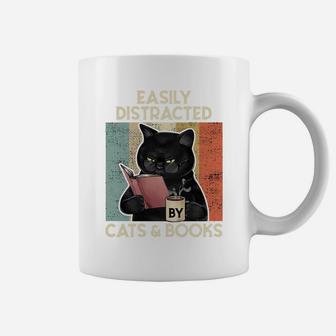 Easily Distracted By Cats And Books For Cat Lovers Sweatshirt Coffee Mug | Crazezy DE