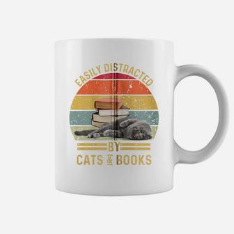 Easily Distracted By Cats And Books Funny Cat And Book Lover Zip Hoodie Coffee Mug | Crazezy AU