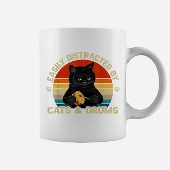 Easily Distracted By Cats And Drums Cats Lover Vintage Coffee Mug | Crazezy AU