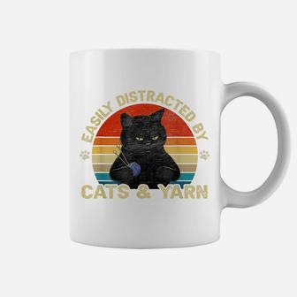 Easily Distracted By Cats And Yarn Cats Lover Vintage Coffee Mug | Crazezy UK