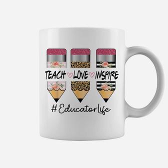 Educator Life Teach Inspire Love Three Crayon Leopard Flower Coffee Mug | Crazezy CA