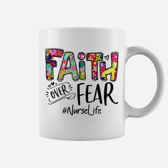Faith Over Fear Flower Style Nurse Life Watercolor Vintage Coffee Mug | Crazezy